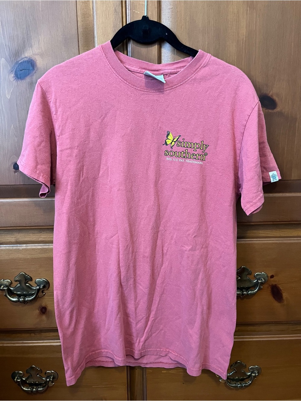 Simply Southern Coral Pink Short Sleeve Tee with Butterfly Logo